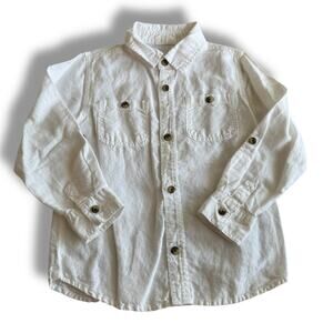5/$35  Crazy 8 Boys Viking Crew White Linen Blend Shirt‎ Roll Tab Sleeves 5T